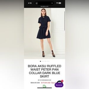 NWT Bora Aksu Ruffled Waist Peter Pan Dress, Size 36 (Small)